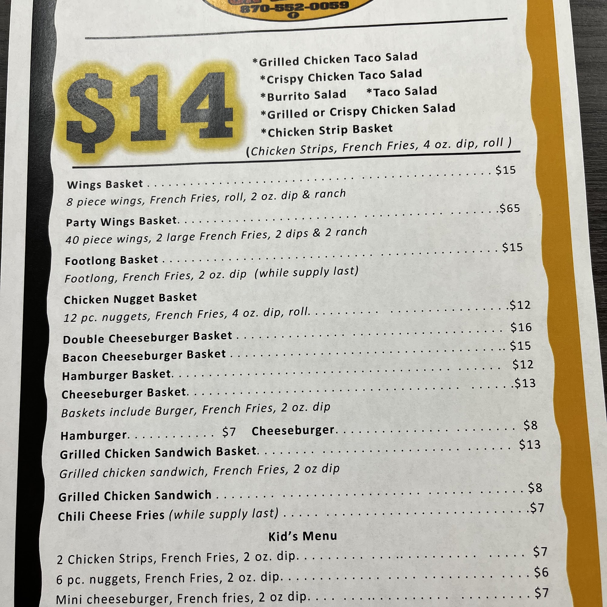 Bison Burger on Wheels Menu