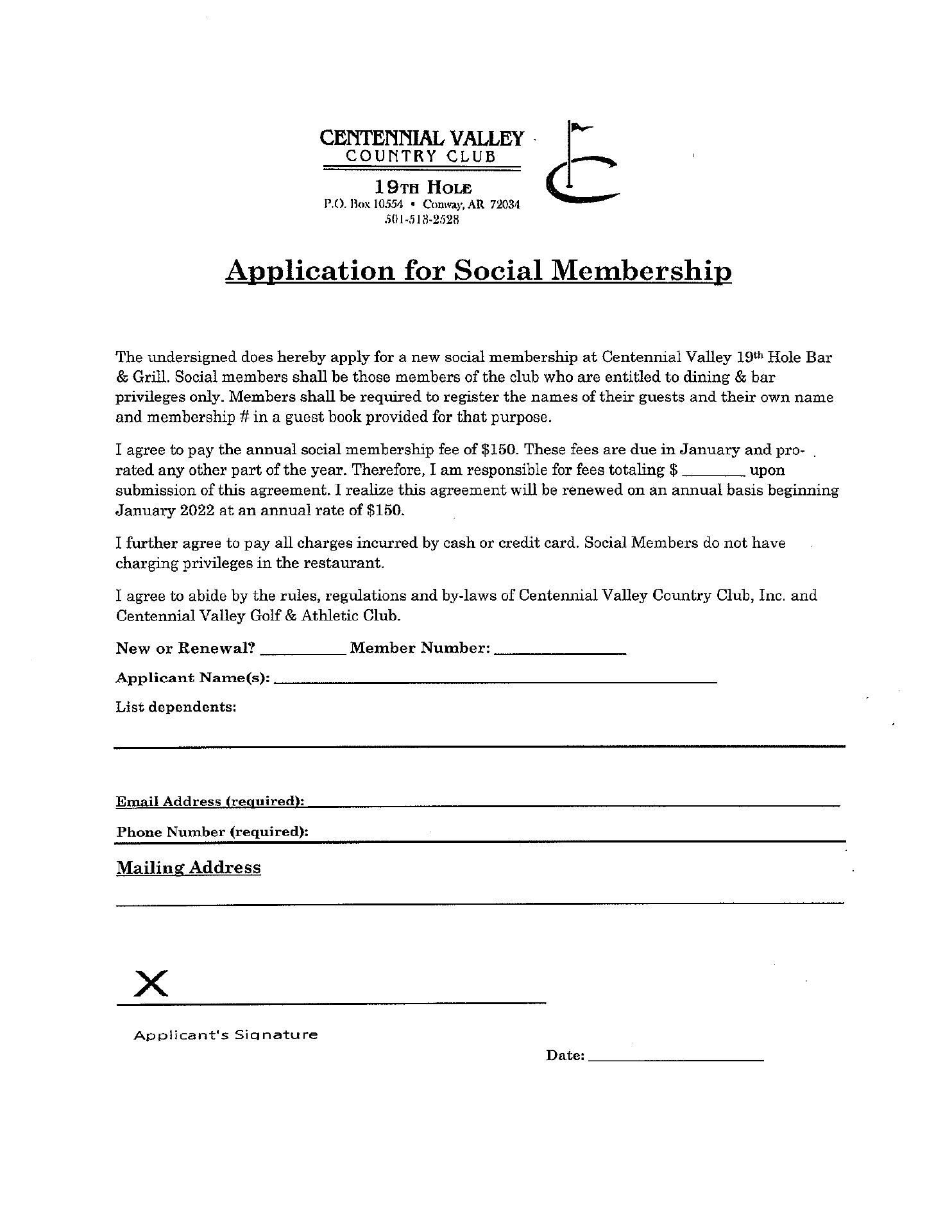 Centennial Valley 19th Hole Menu