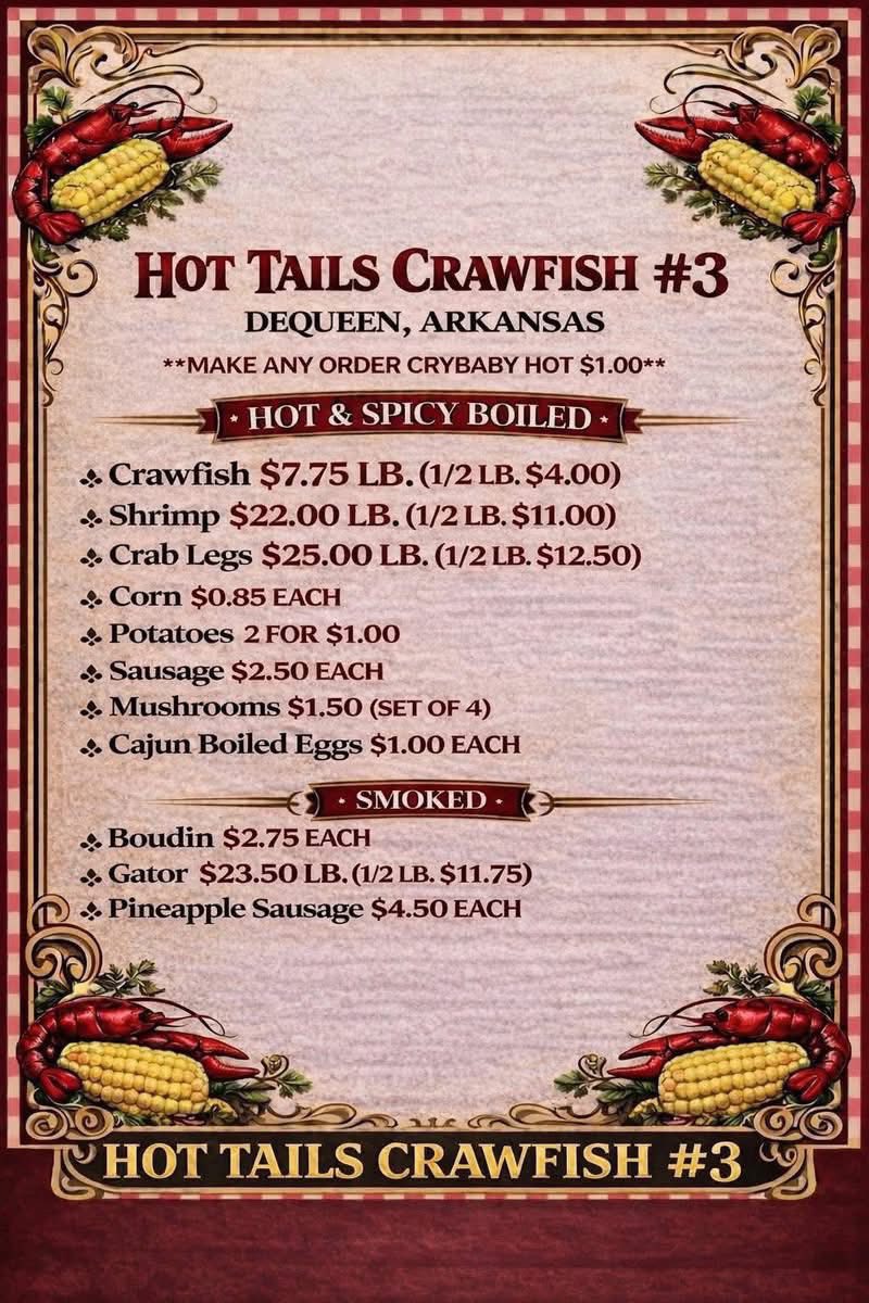 Hot Tails Crawfish #3 Menu