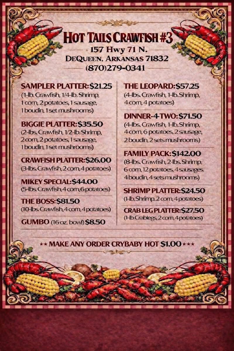 Hot Tails Crawfish #3 Menu