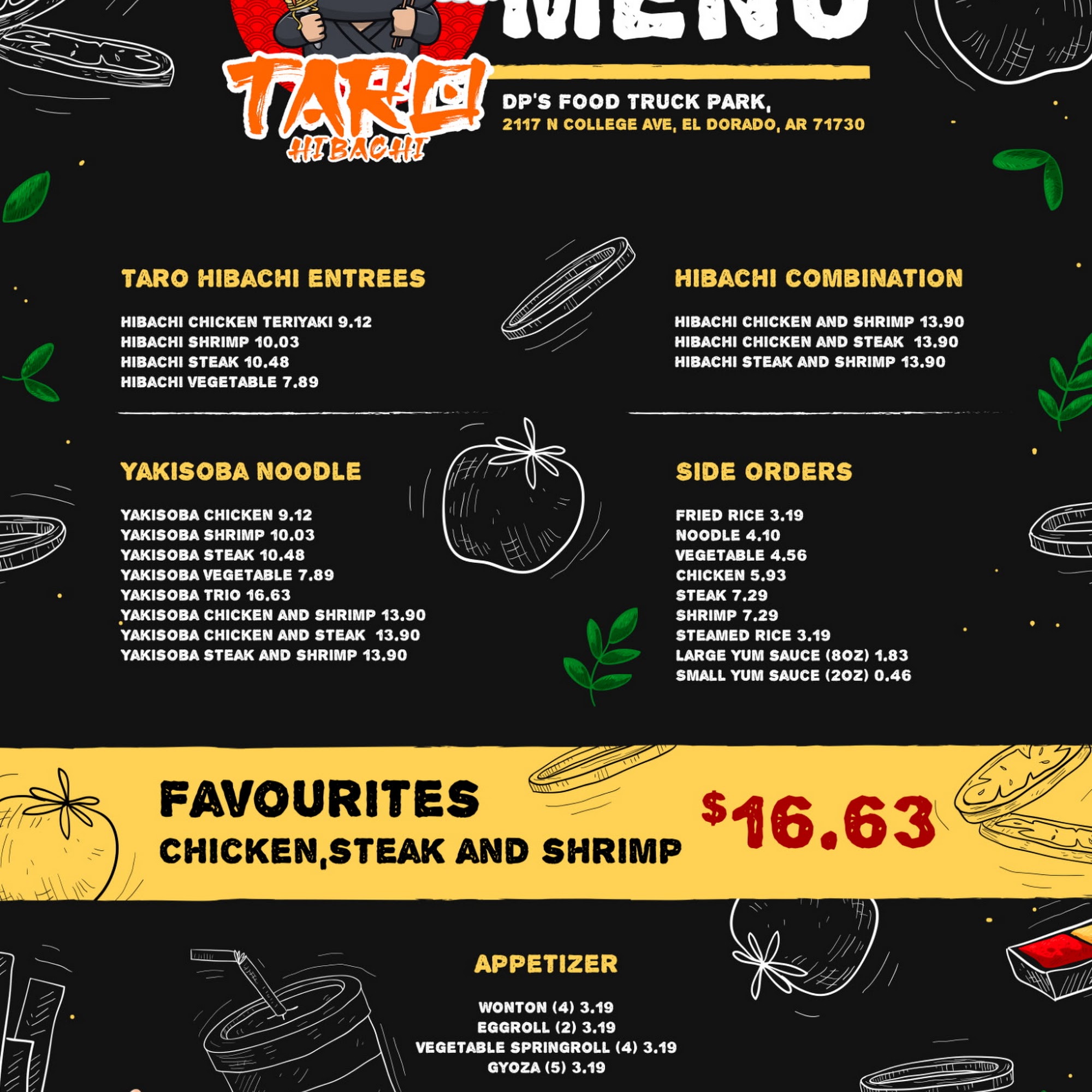 Taro Hibachi Eldorado Menu