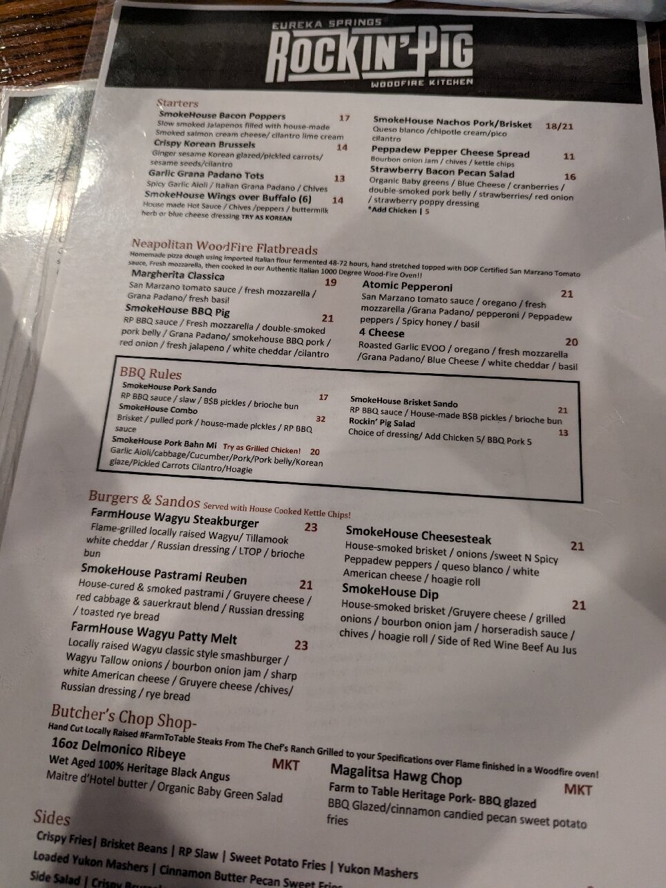Eureka Springs Rockin' Pic Woodfire Kitchen Menu