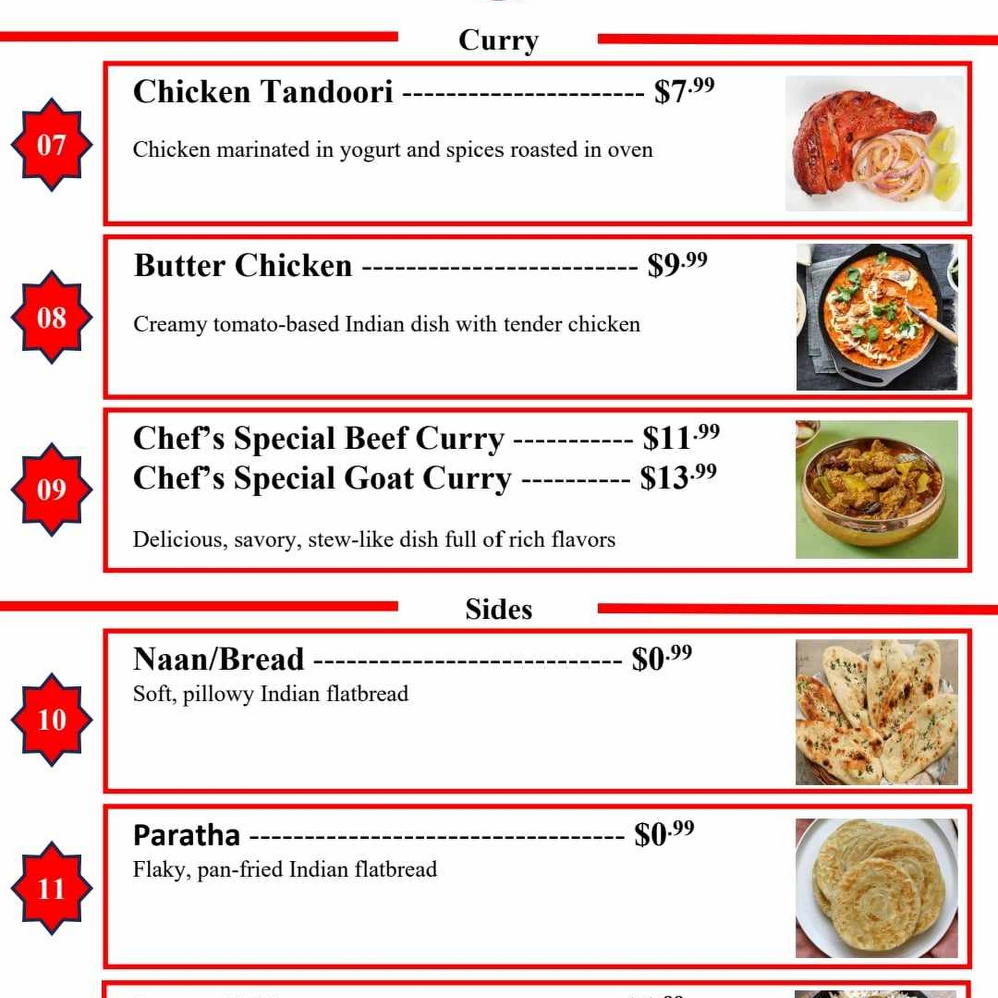 Spice Road Kitchen Menu