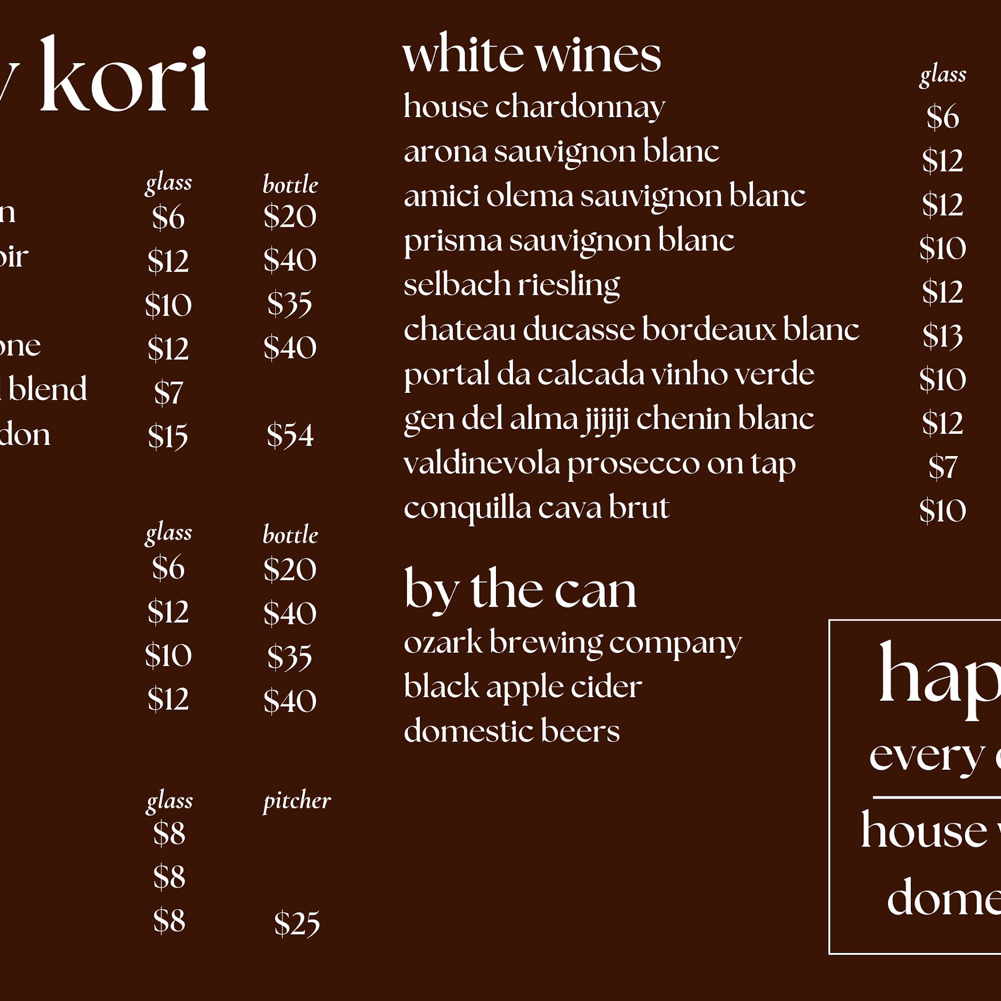 baked by kori Menu
