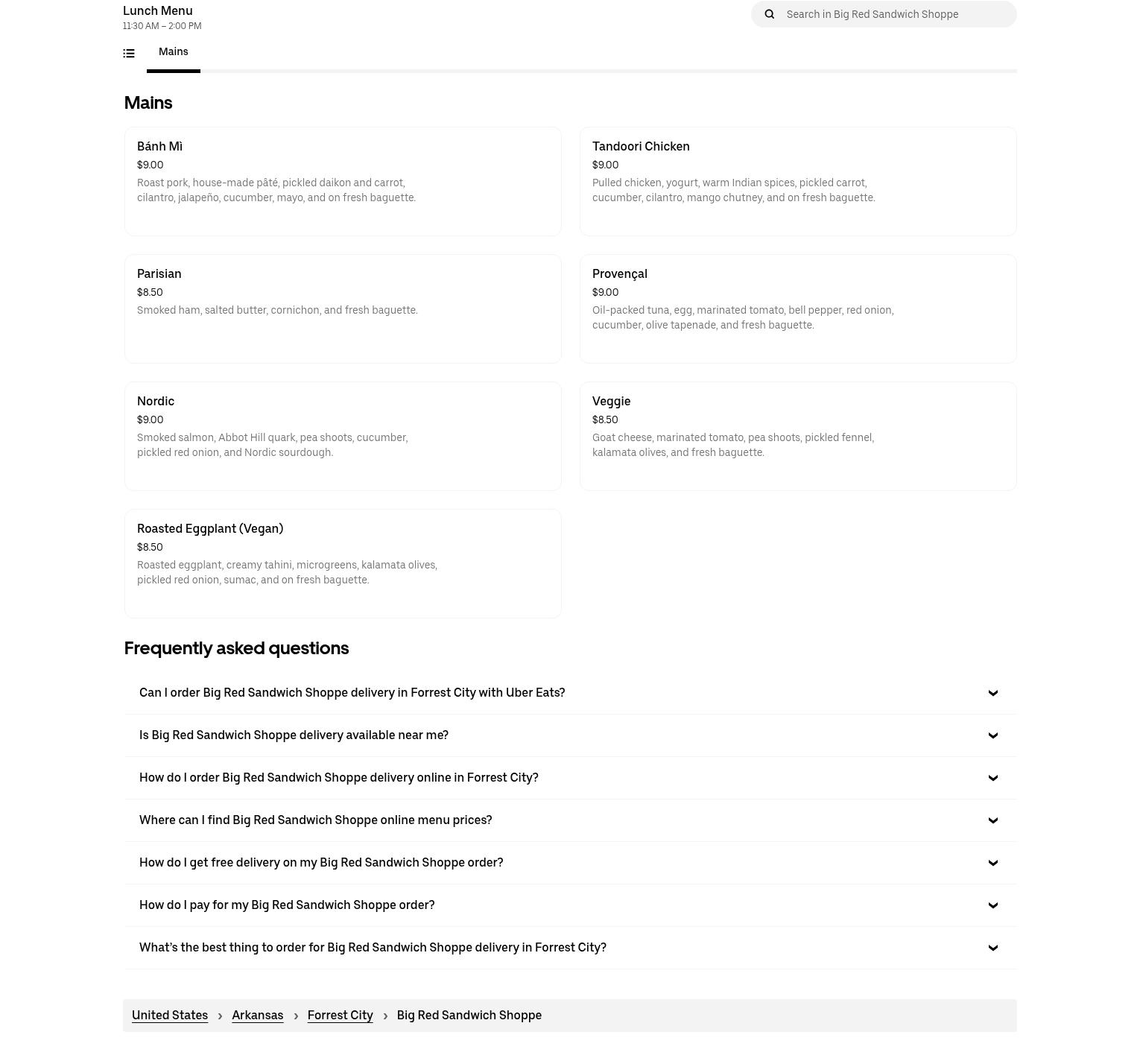 Big Red Sandwich Shoppe Menu