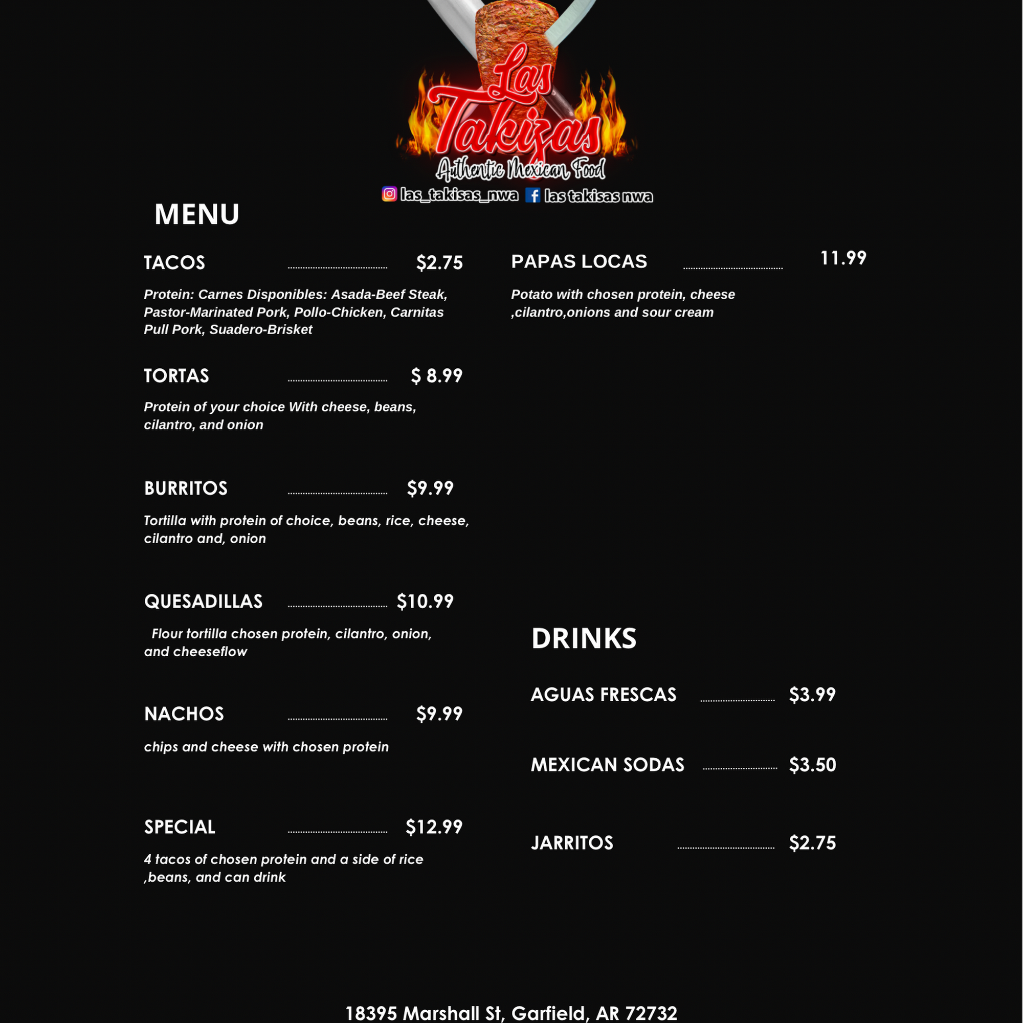 Las takizas nwa llc Menu