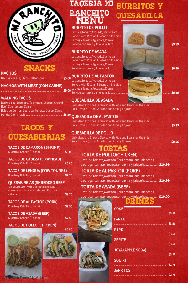 Taqeria Mi Ranchito Menu