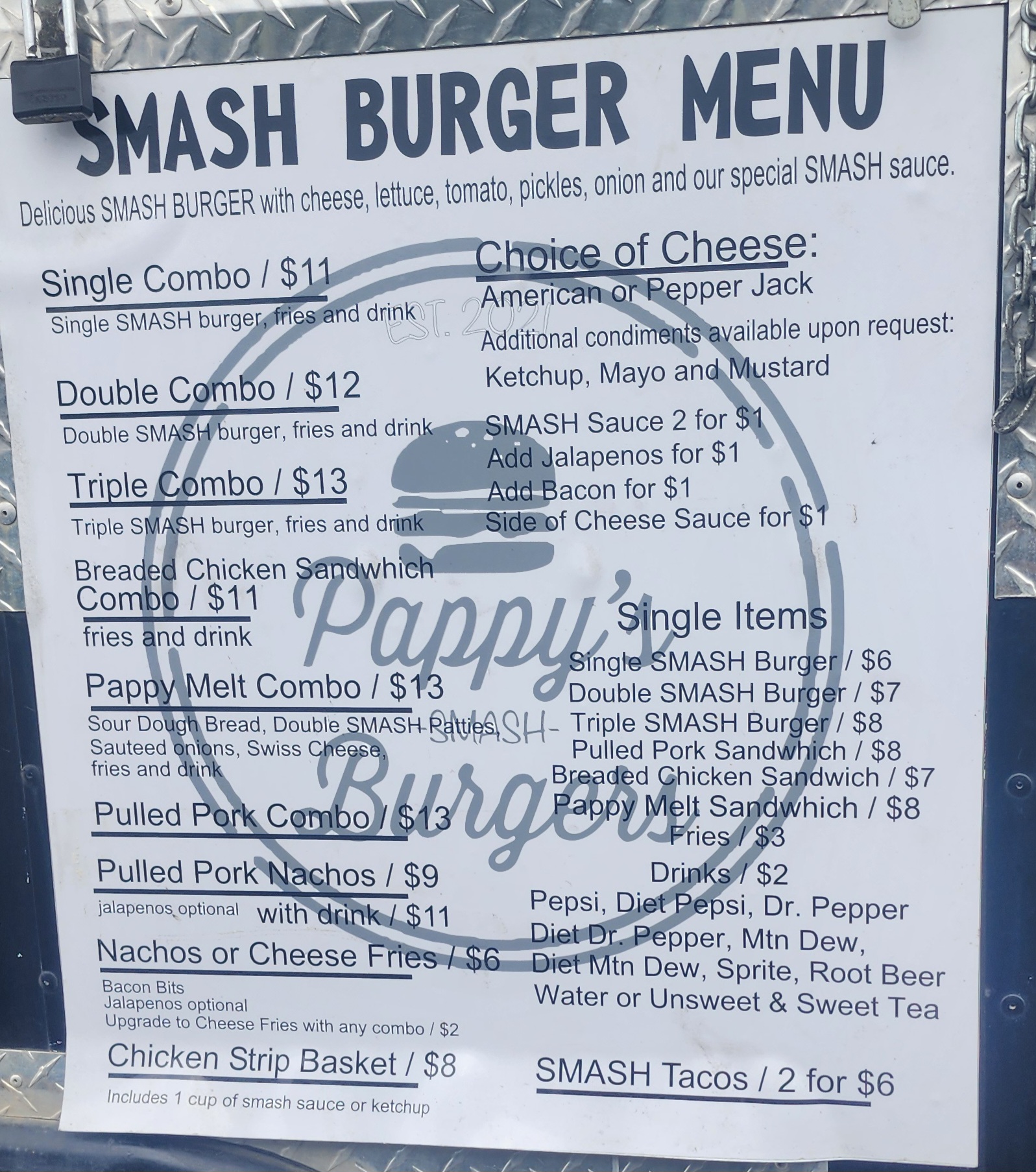 Pappy's Burgers Menu