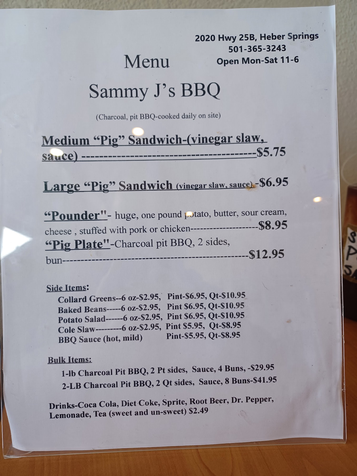Sammy J's BBQ Menu