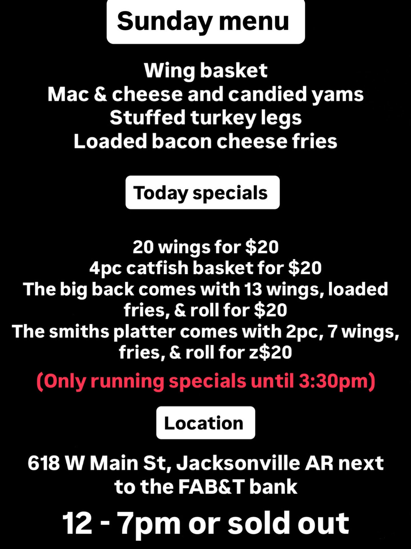 Smiths kitchen food truck Menu