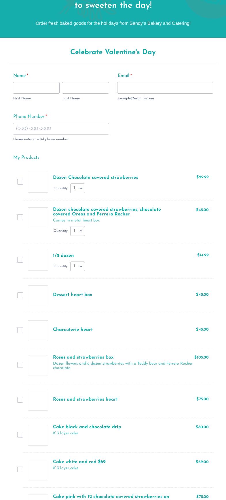 Sandy's Bakery and Catering Menu