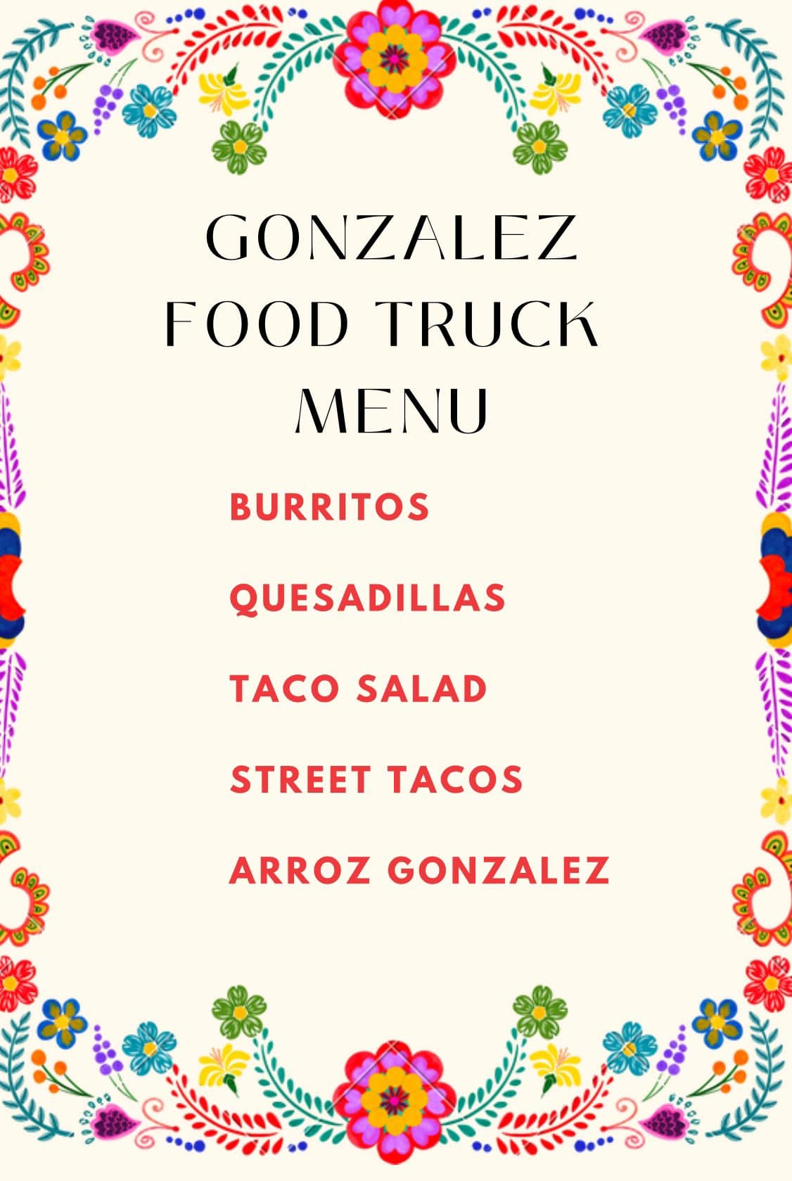 Gonzalez Mexican Restaurant Menu
