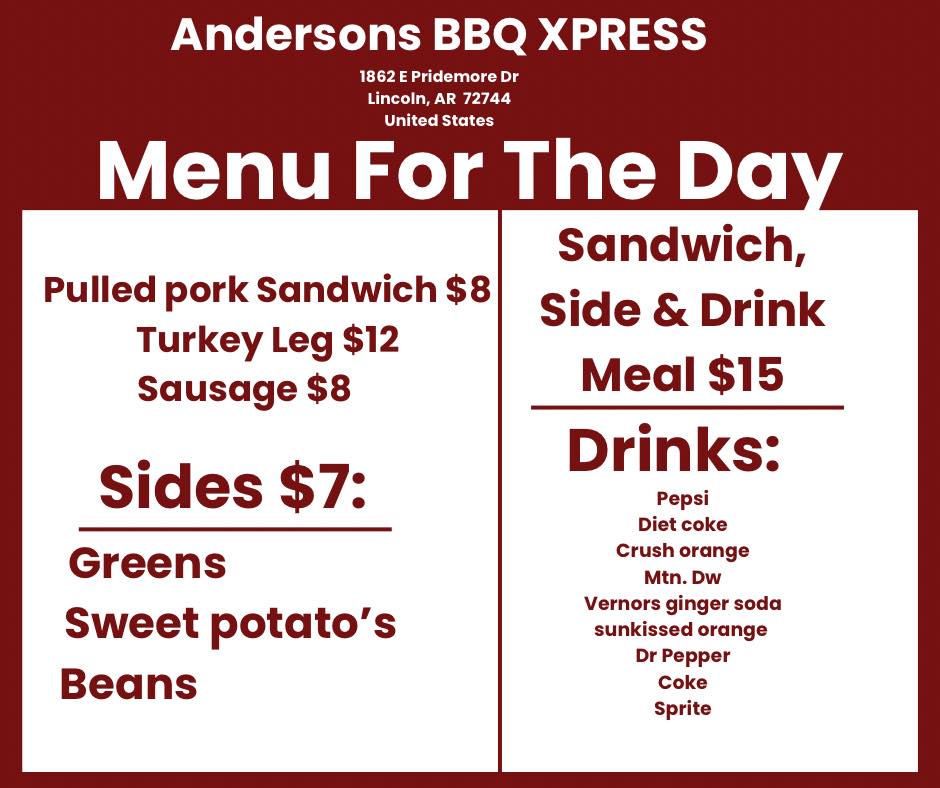 Anderson's BBQ Xpress Menu