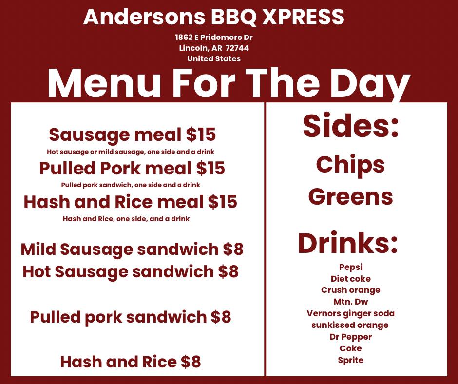 Anderson's BBQ Xpress Menu