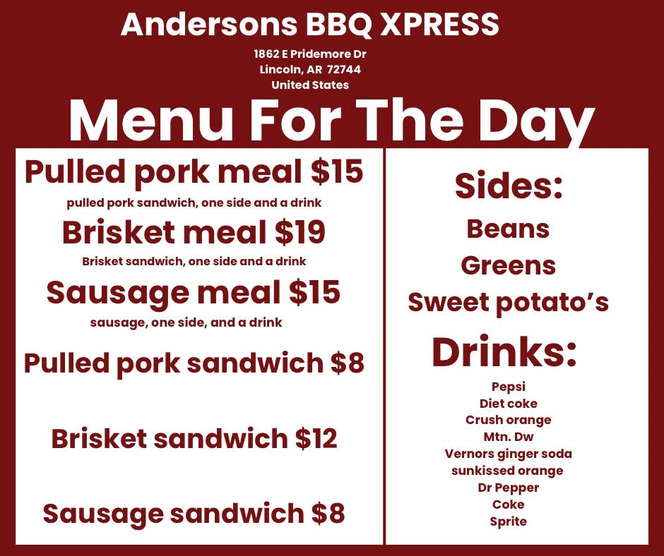 Anderson's BBQ Xpress Menu
