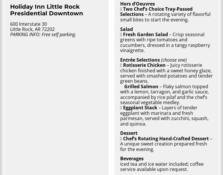 The Dinner Detective Murder Mystery Dinner Show - Little Rock, Arkansas Menu