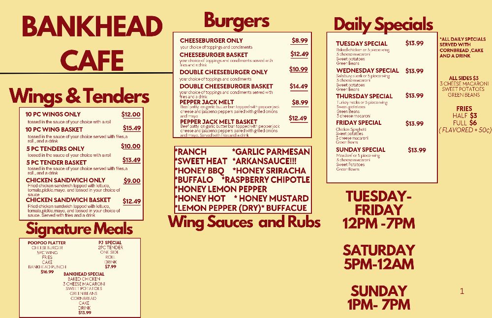 Bankhead Cafe Menu