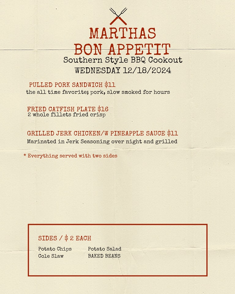 Martha's Bon Appetit Catering Menu