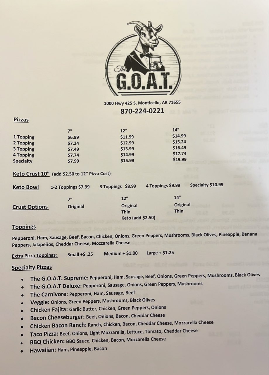 The Goat/The Rink Menu