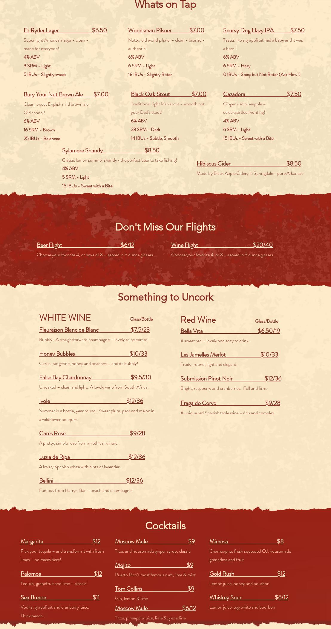 Norfork Brewing Co. Menu