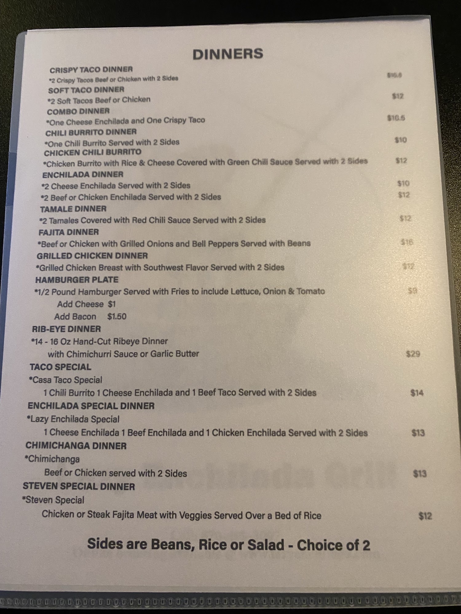 Lazy Enchilada Grill Menu