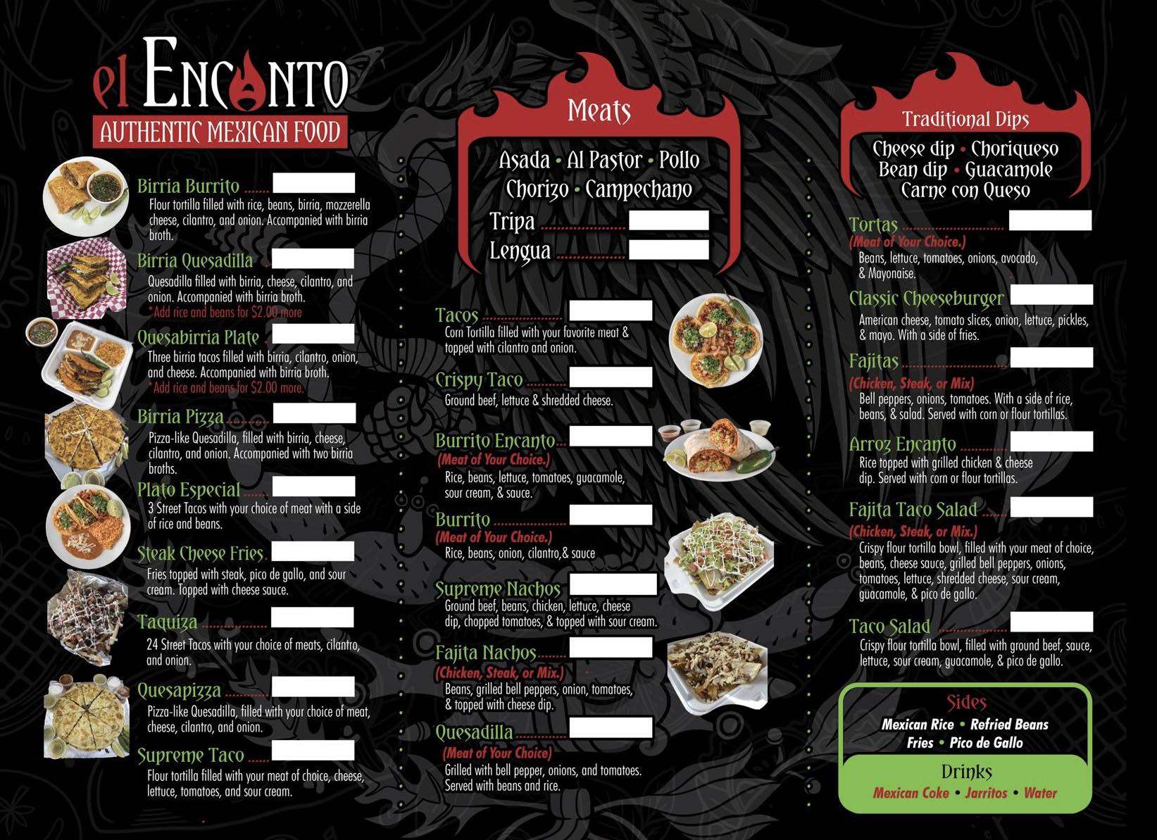 El Encanto Authentic Mexican Food Menu