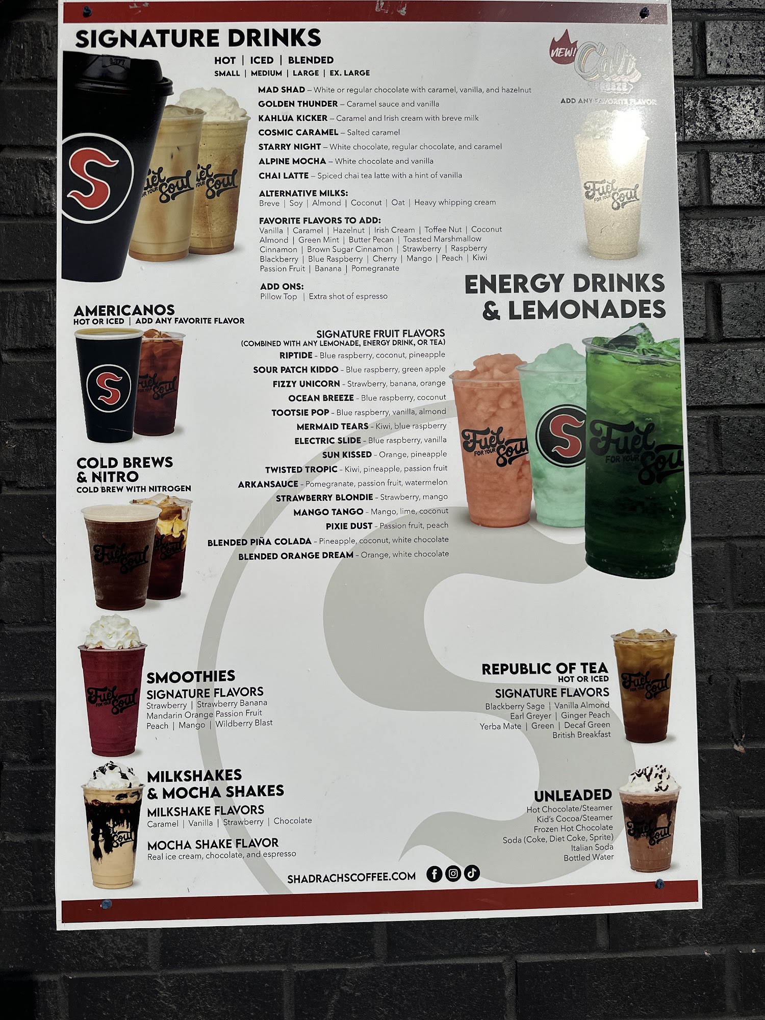Shadrachs Coffee Menu