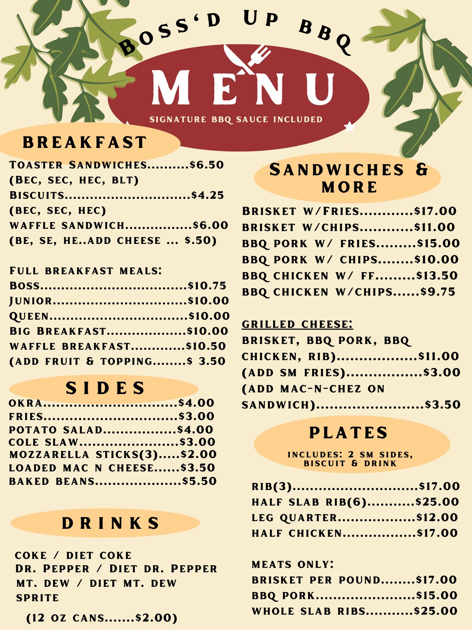 Boss'd Up BBQ Menu