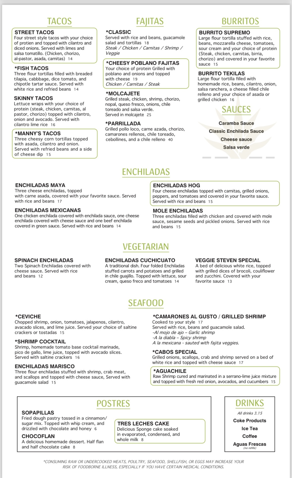 TEKILAS BAR AND GRILL Menu