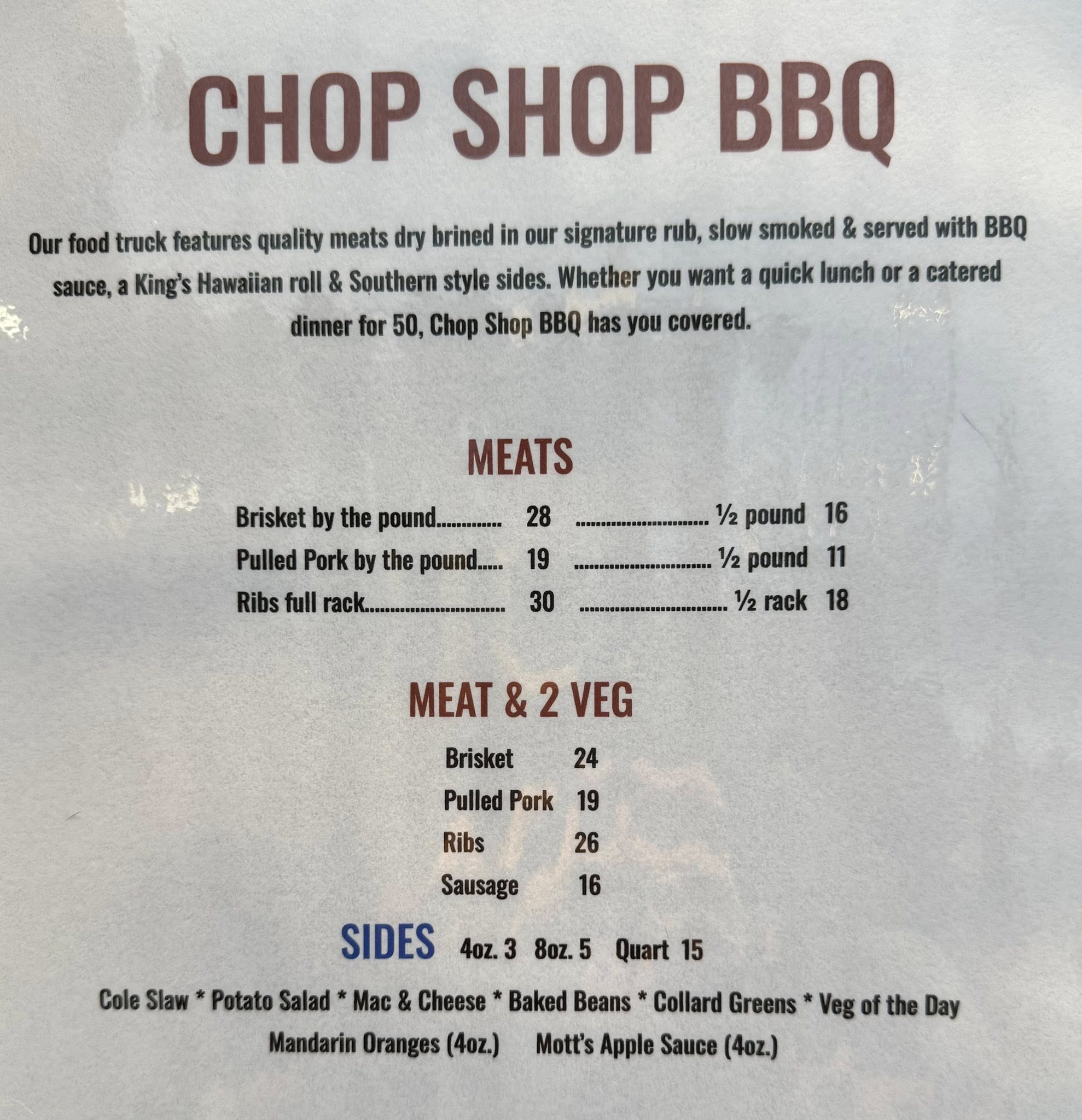 Chop Shop BBQ Menu