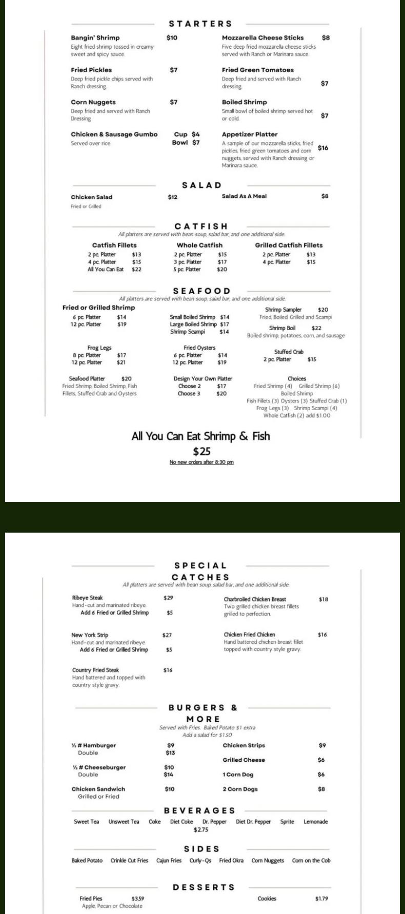 Bass Haven Restaurant Menu