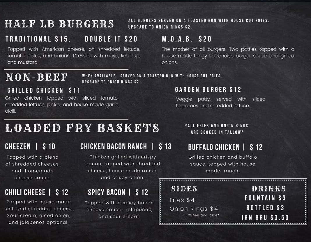 The Burger Forge Menu