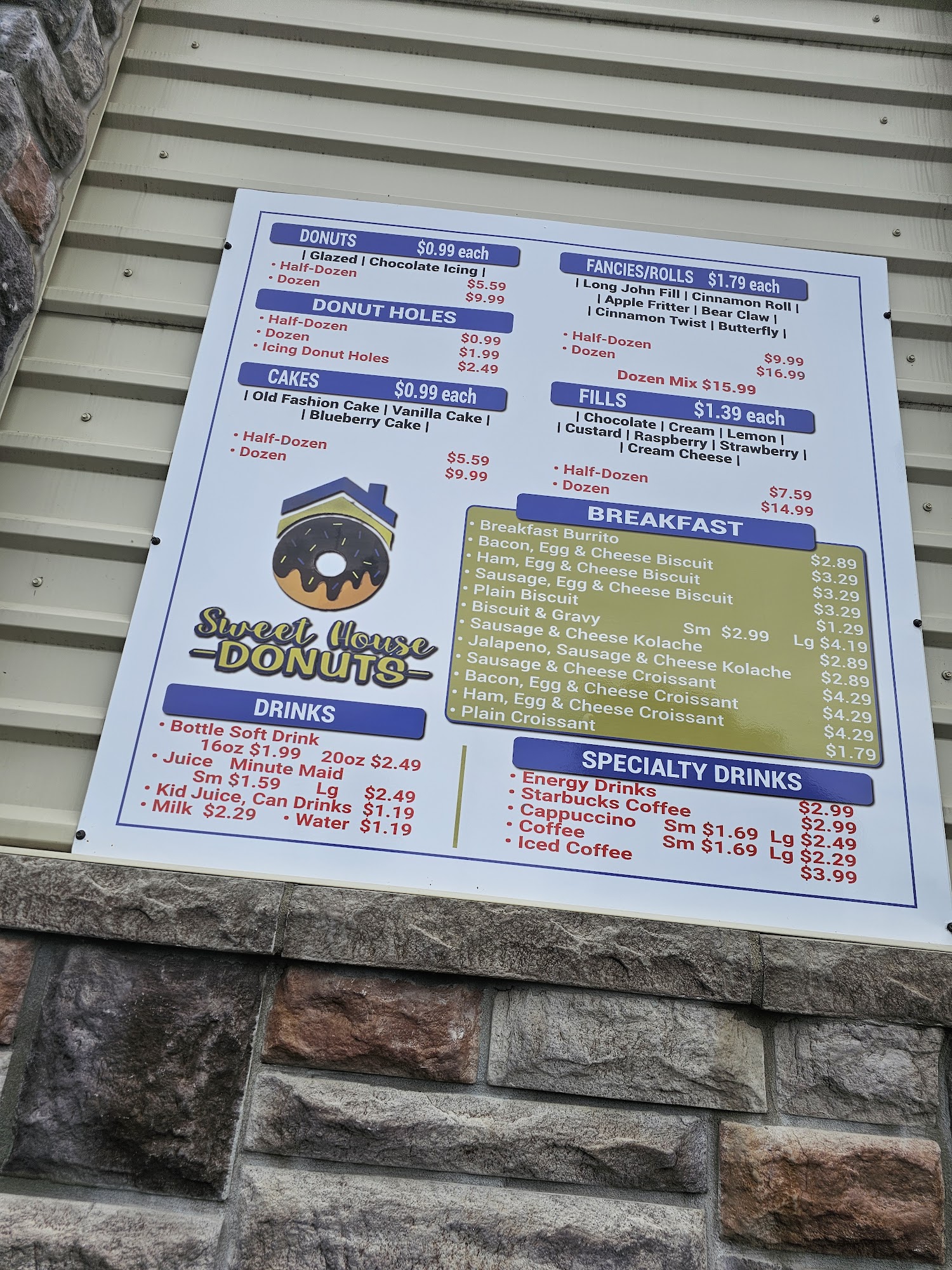 Sweet House Donuts Menu