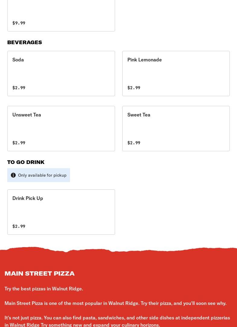 Main Street Pizza Menu