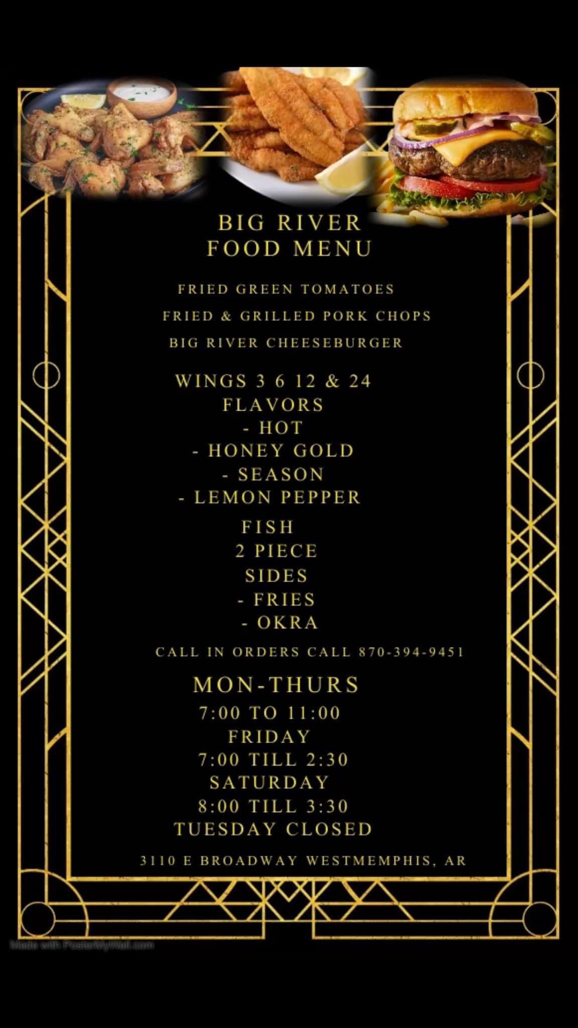 Big River Blues Bar & Grill Menu