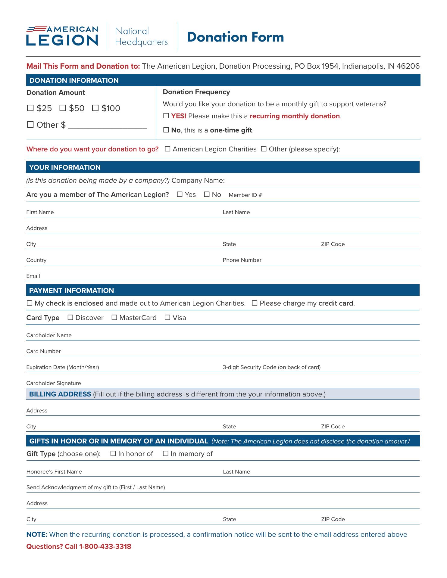 American Legion Post 53 Menu