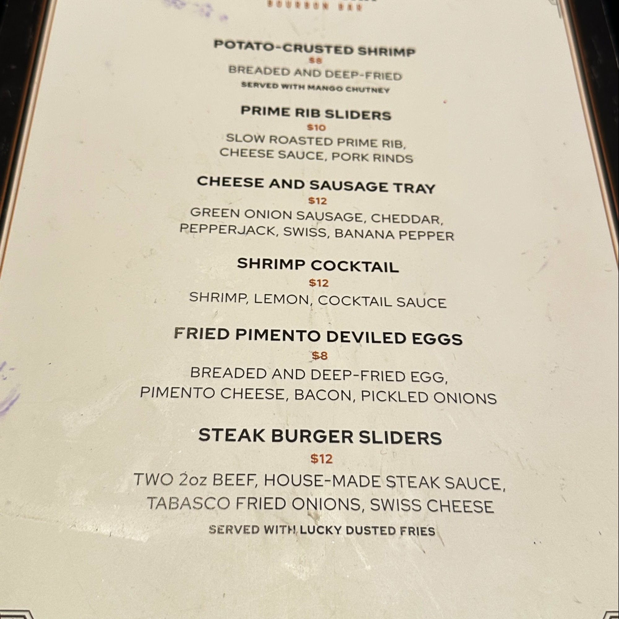 Charred Oak Menu