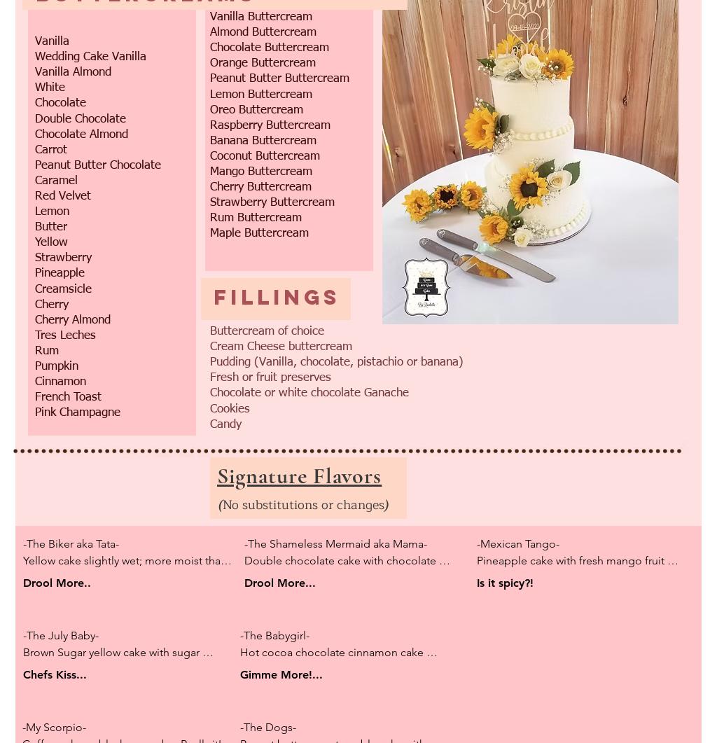 Creme de le Creme cakes by Rochelle Menu