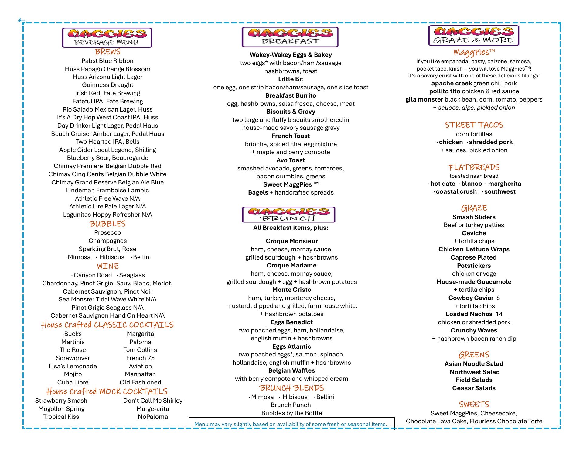 Maggies Lounge Menu