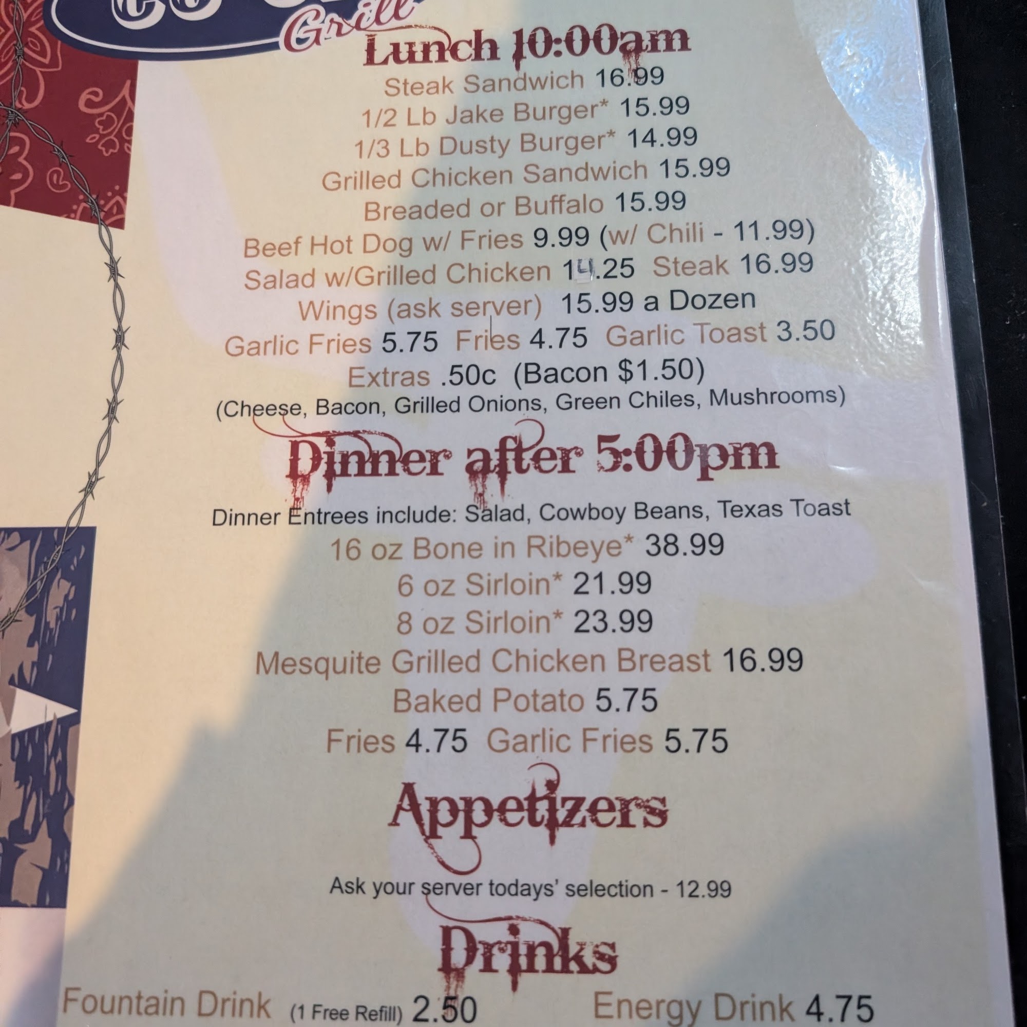 Co-Op Grill Menu