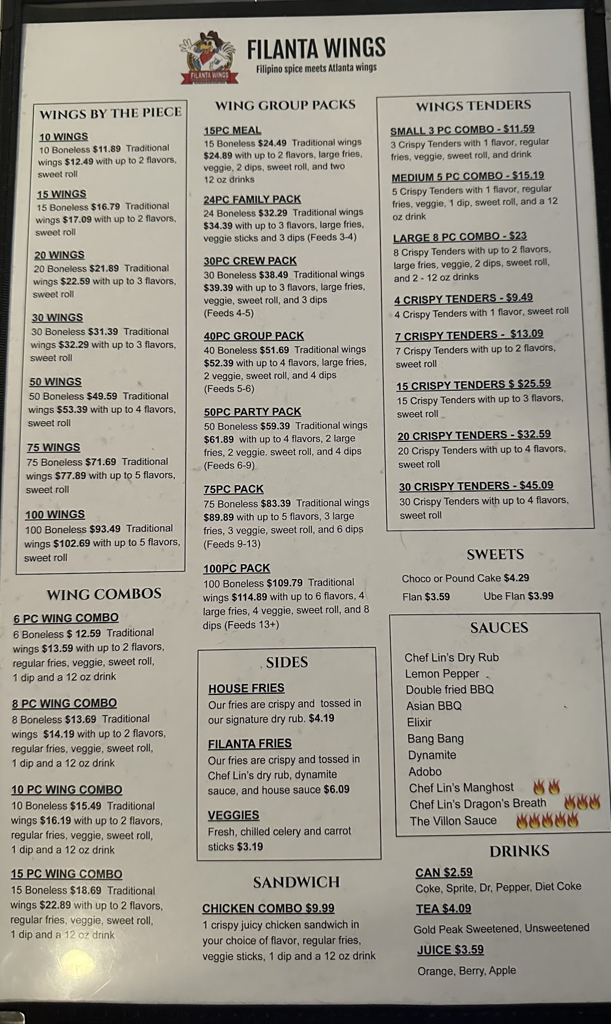 Filanta Wings - Avondale Menu