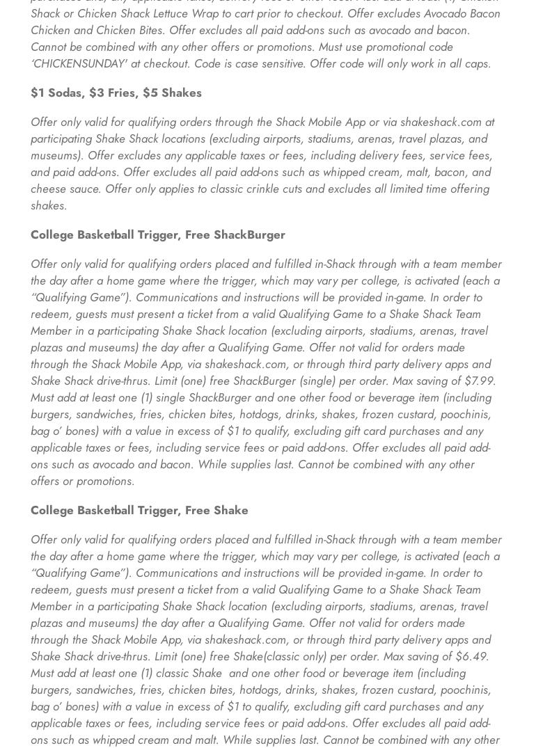 Shake Shack Avondale Menu