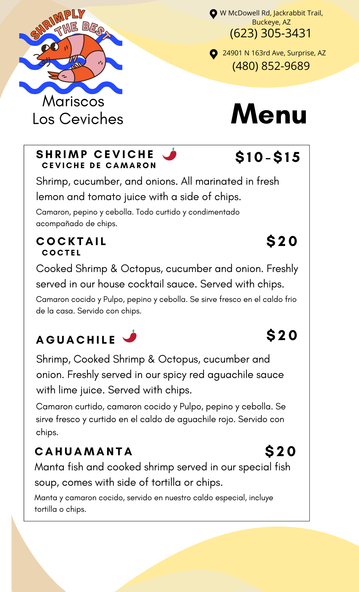 Los Ceviches Menu