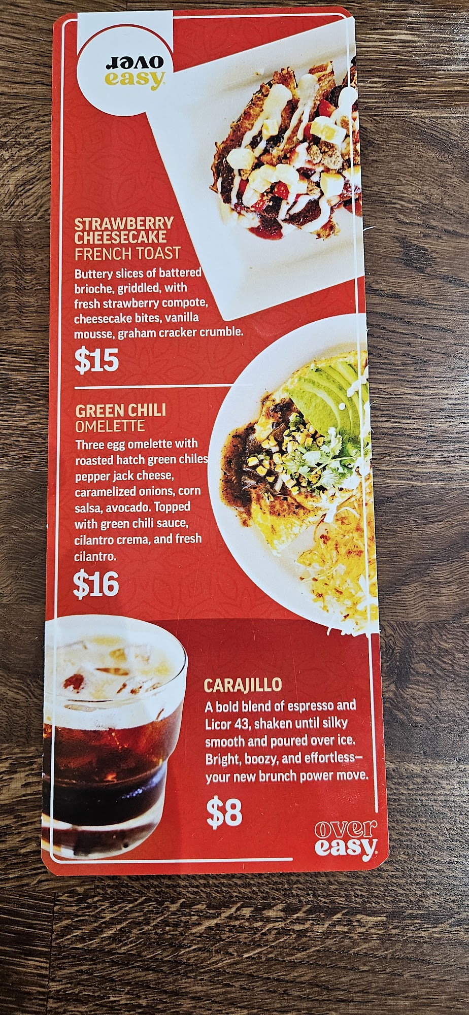 Over Easy Menu