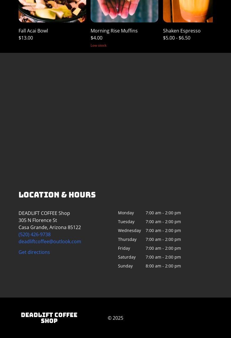 Deadlift Coffee Trailer Menu
