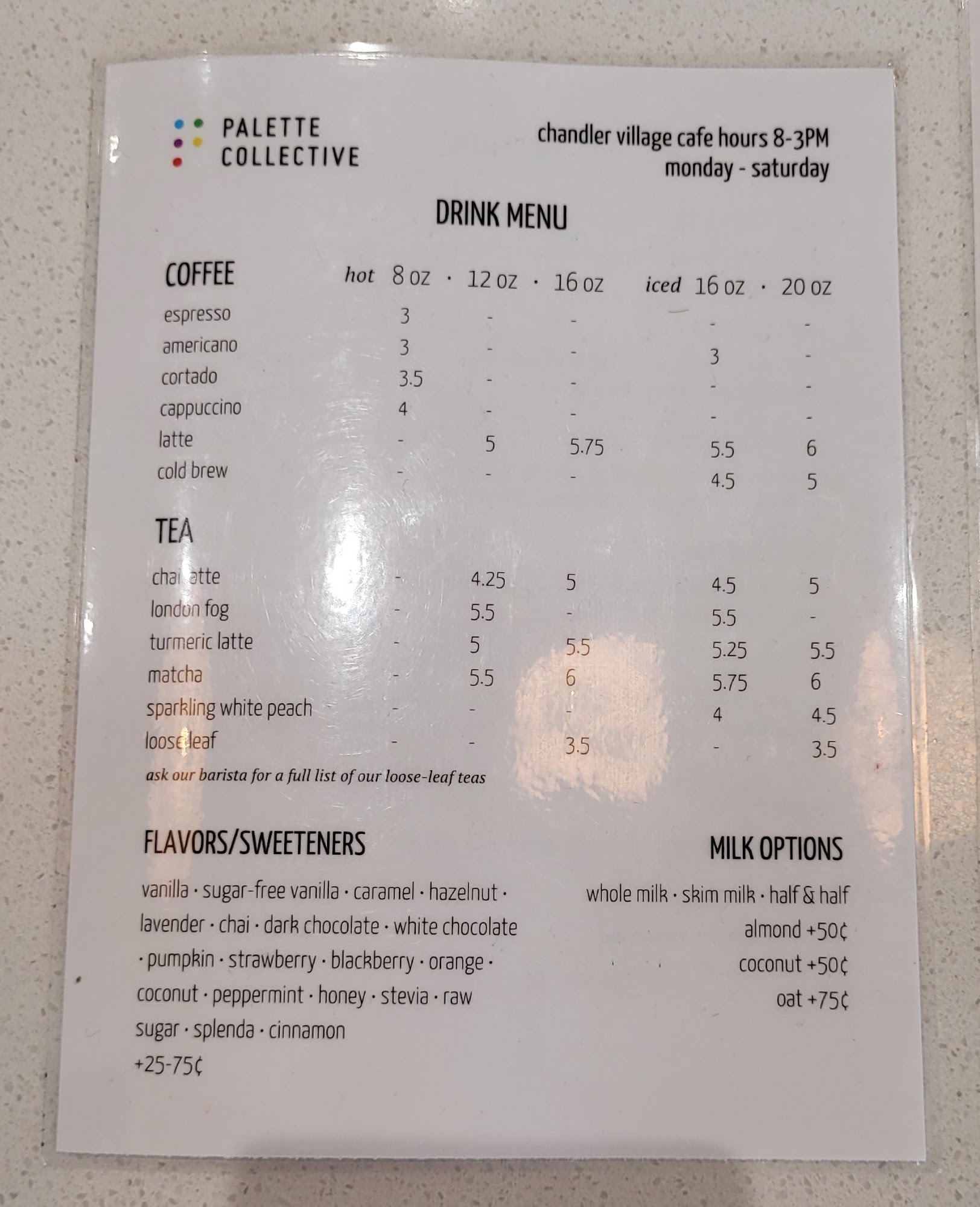 Palette Collective Menu