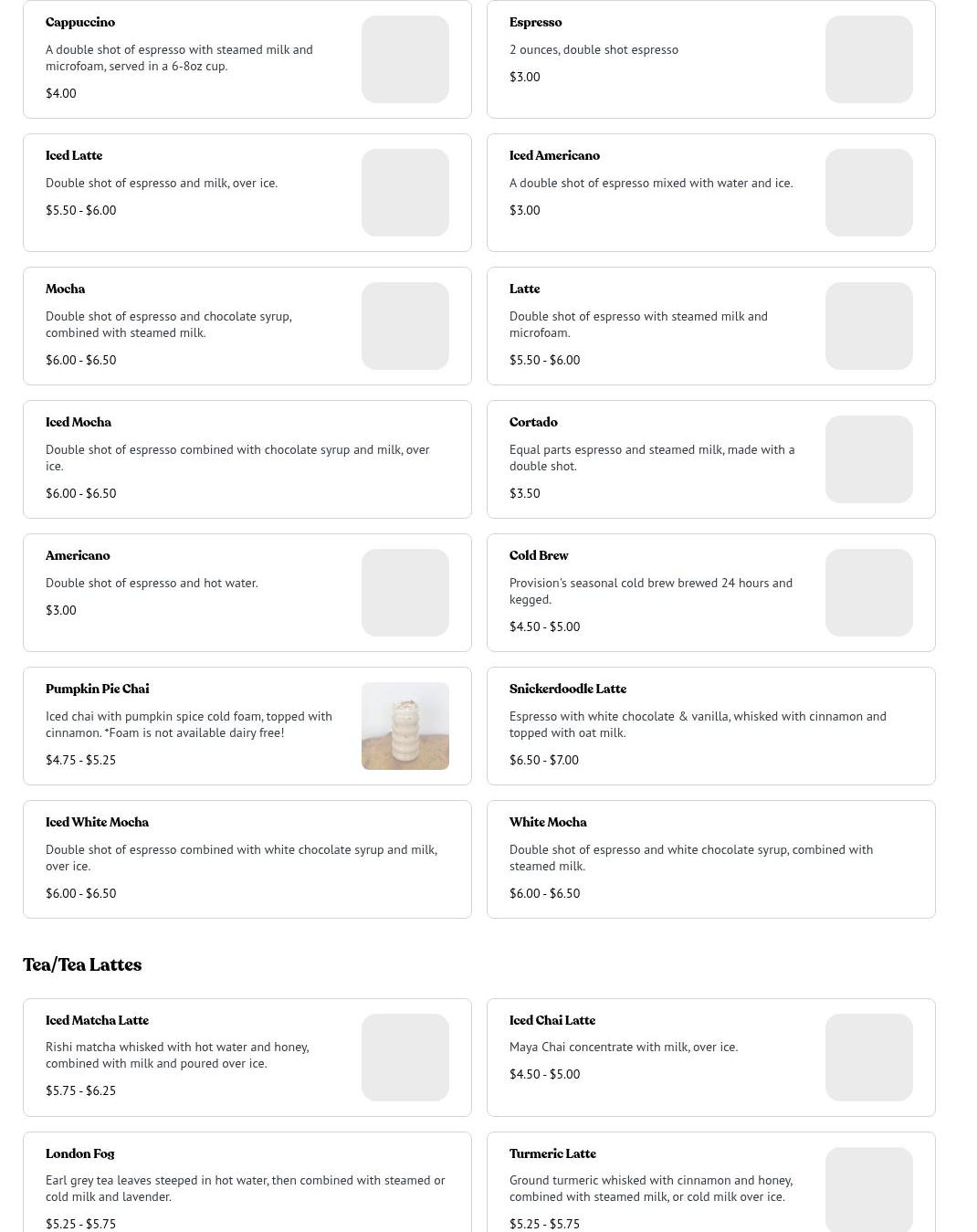 Palette Collective Menu