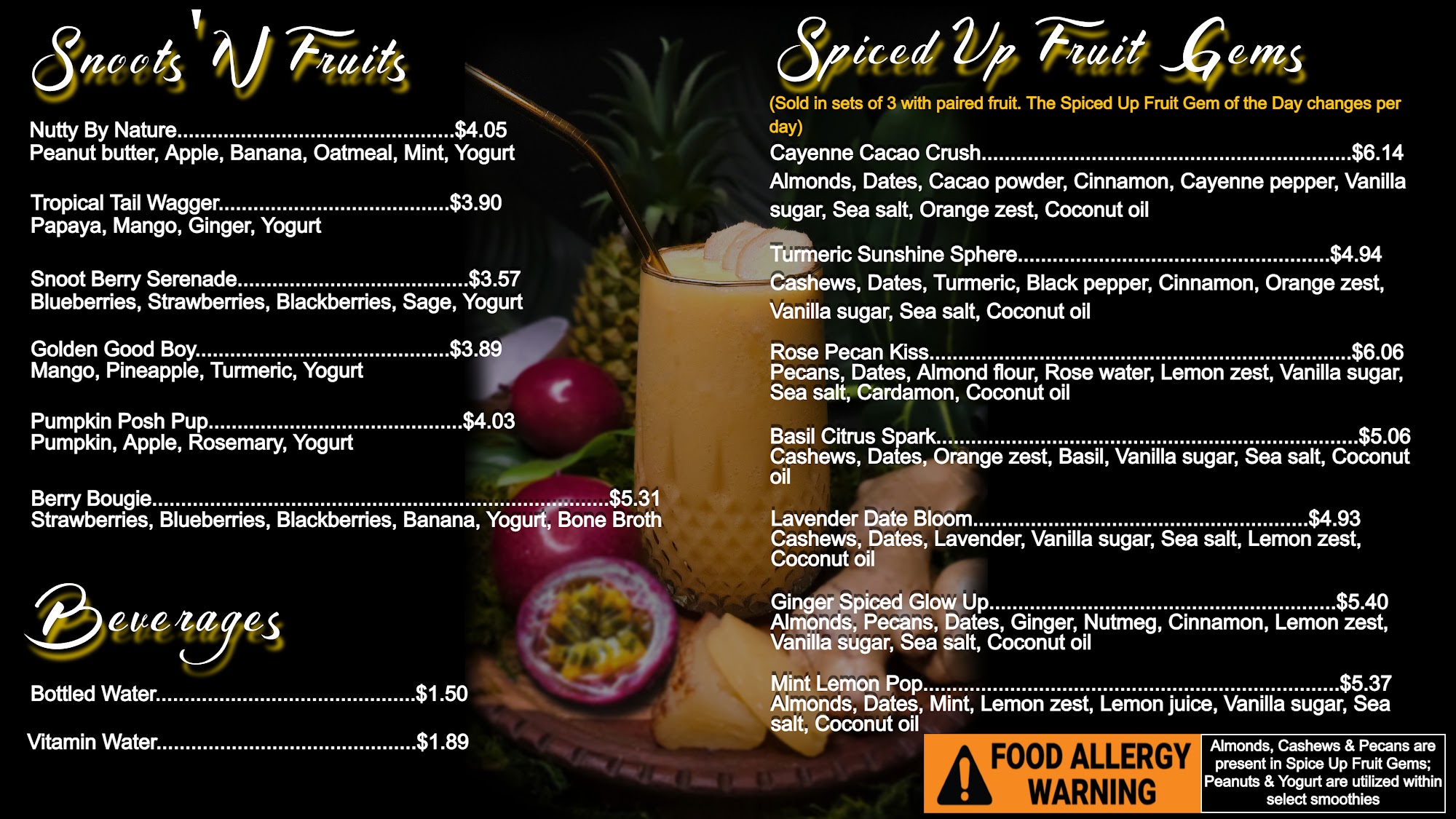 Spiced Up Smoothie Bar Menu