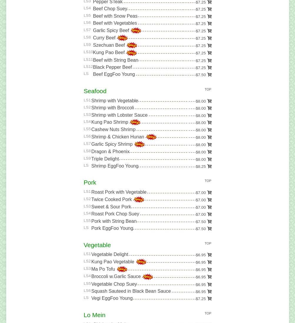 SOZEAL Asian Cuisine (Mandarin Chef) Menu