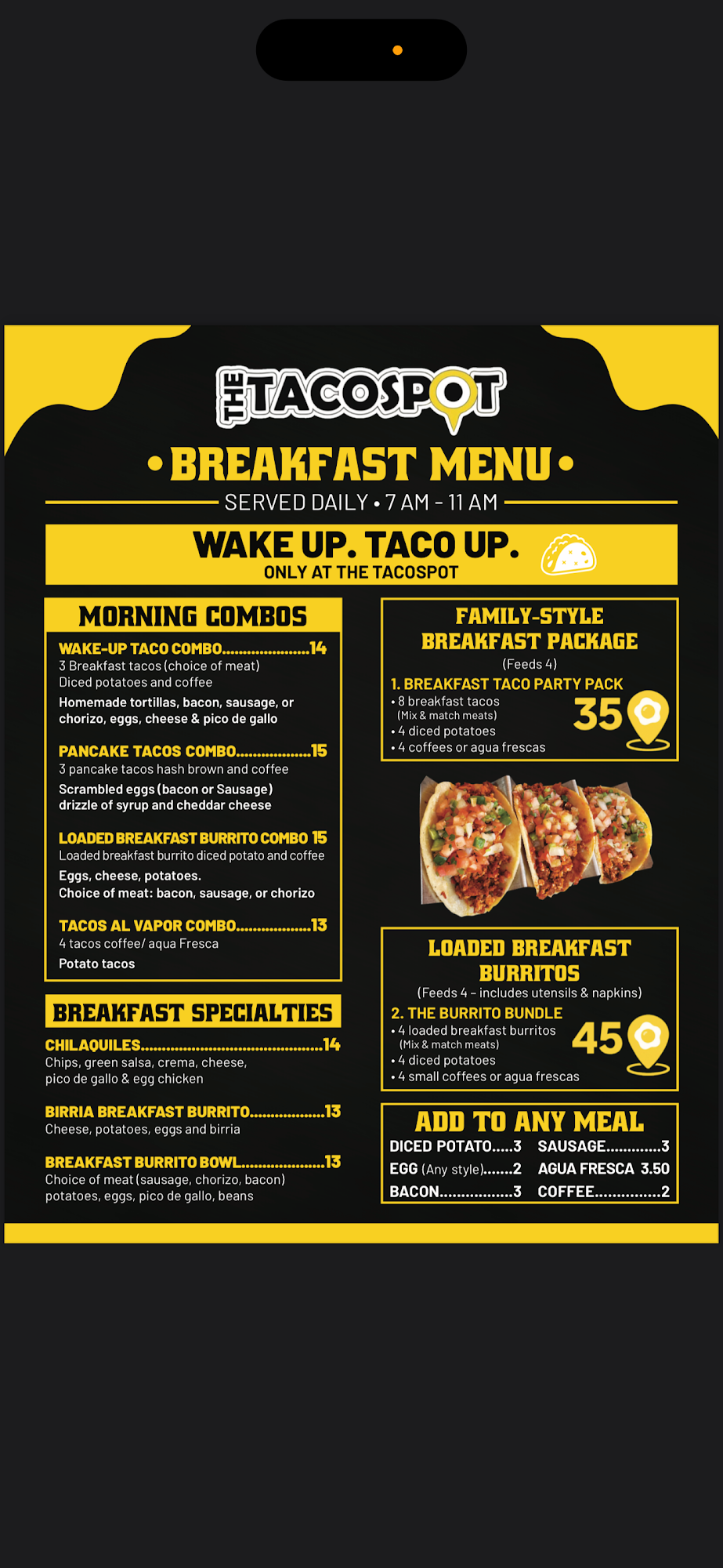 The Taco Spot - Gilbert Menu